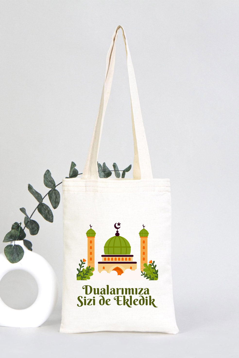 Hac ve Umre Hediyelik Ham Bez Çanta | 20x25 cm Kabe-i Muazzama’dan Selam ve Dua ile