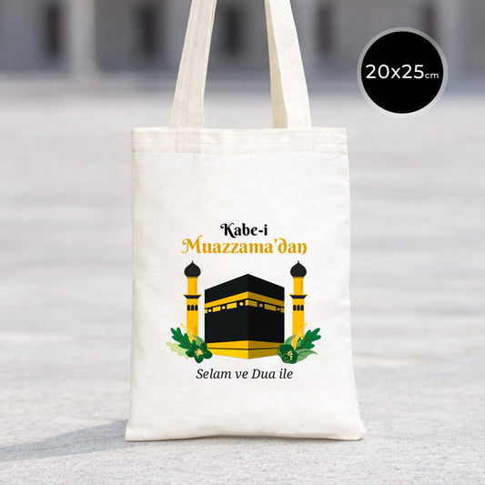 20x25 cm Dualarımıza Sizi de Ekledik | Hac ve Umre Hediyelik Ham Bez Çanta