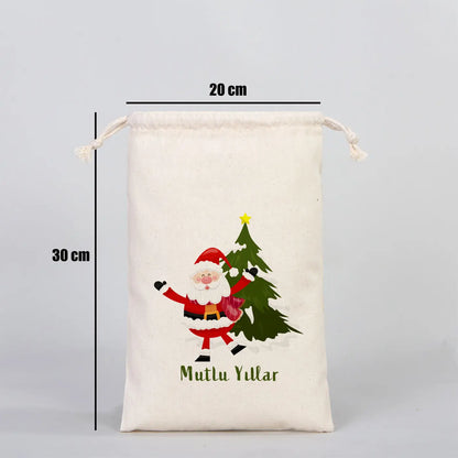 Yılbaşı Özel Desenli Bez Kese 20 x 30 cm (Özelleştirebilir) - yakın çekim
