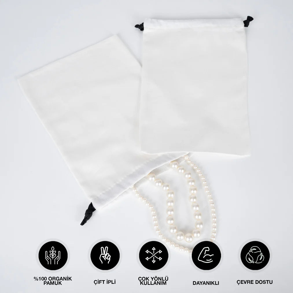 Siyah İpli Beyaz Panama Kese - 20x30 cm