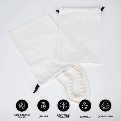 Siyah İpli Beyaz Panama Kese - 20x30 cm