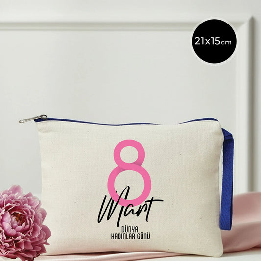 21x15 cm Saks Mavi Fermuarlı  - Kadınlar Günü Hediyesi