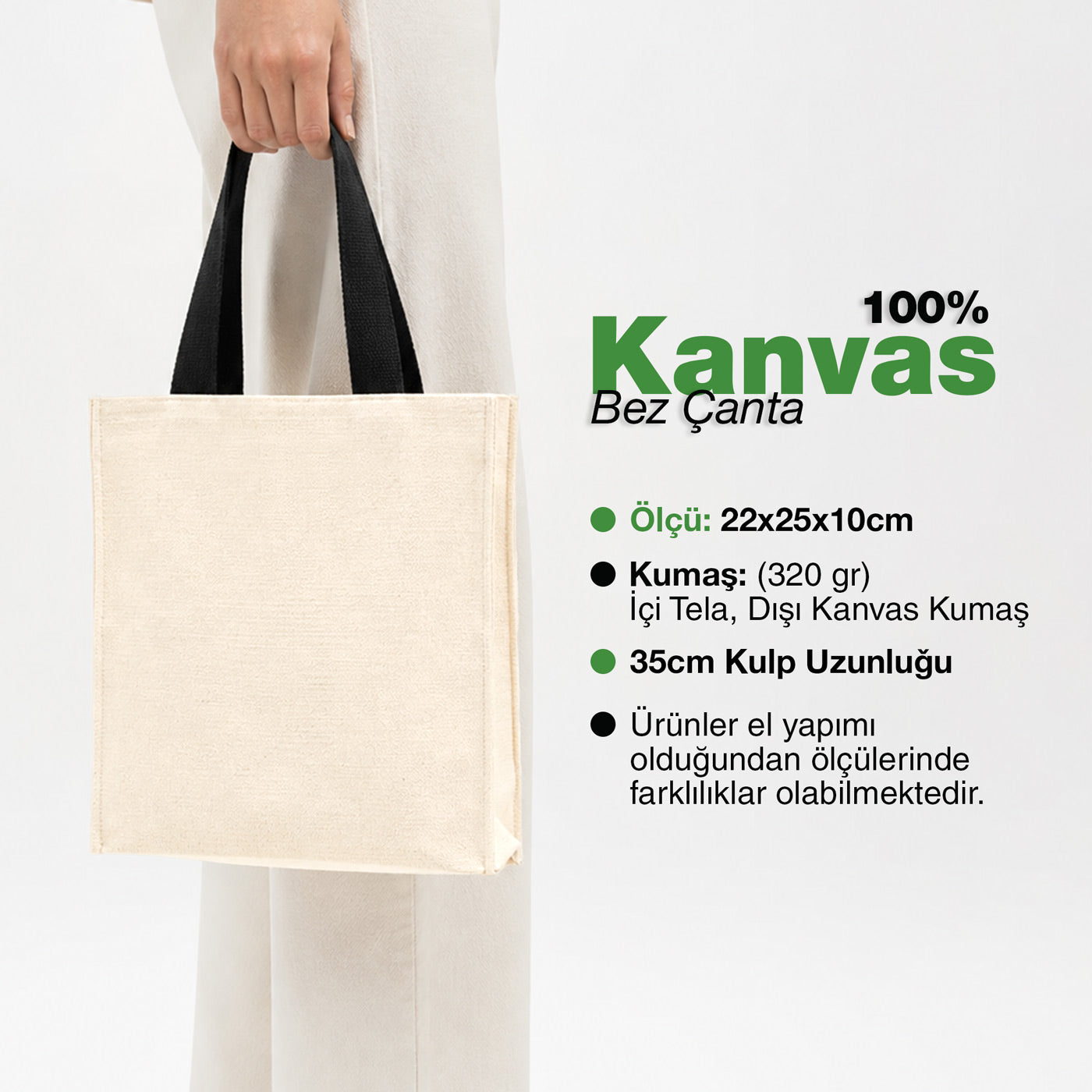 Stone Kanvas  Çanta 22x25x10 cm ( Küçük Boy)  – %100 Pamuk, El Dikimi