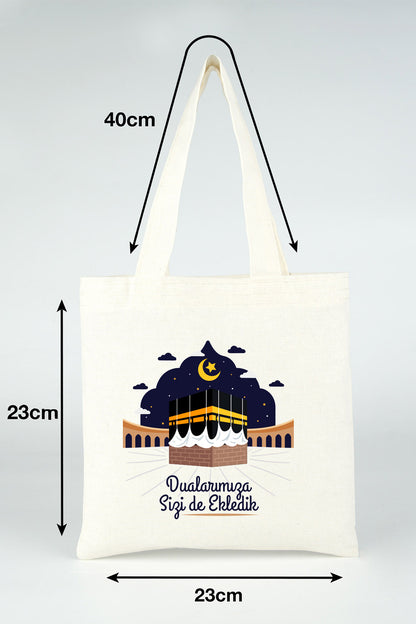 23x23 cm Sizlere Kabe-i Muazzama’dan Sevgi ve Selam Getirdik | Hac ve Umre Hediyelik Ham Bez Çanta