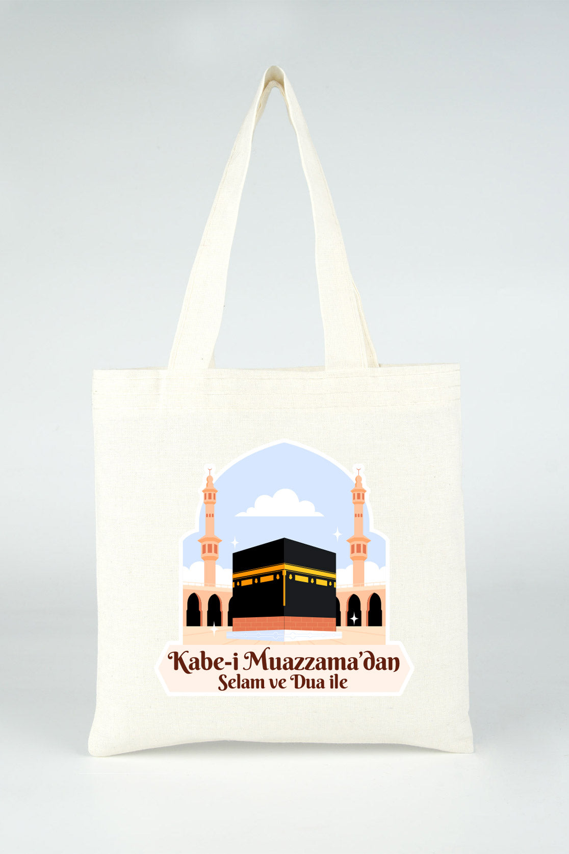 23x23 cm Dualarımıza Sizi de Ekledik | Hac ve Umre Hediyelik Ham Bez Çanta
