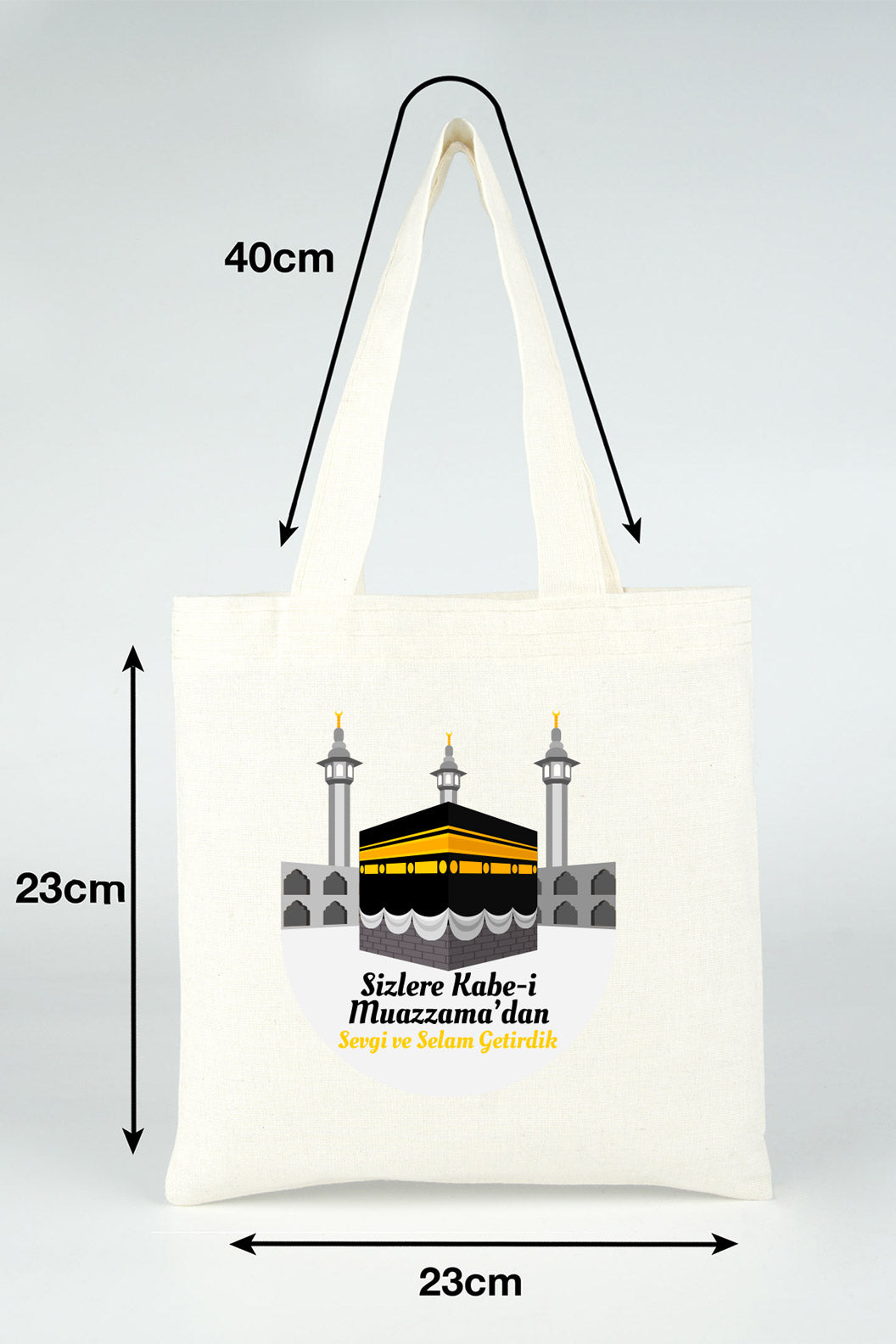 23x23 cm Kabe-i Muazzama’dan Selam ve Dua ile | Hac ve Umre Hediyelik Ham Bez Çanta