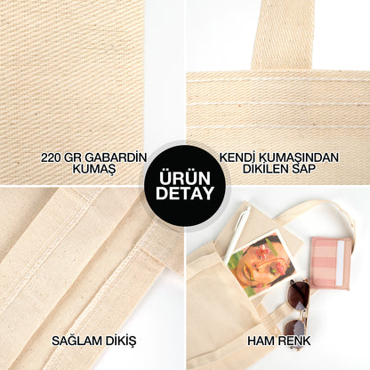 Gabardin Bez Çanta Uzun Kulp 25x35 cm (Özelleştirilebilir)