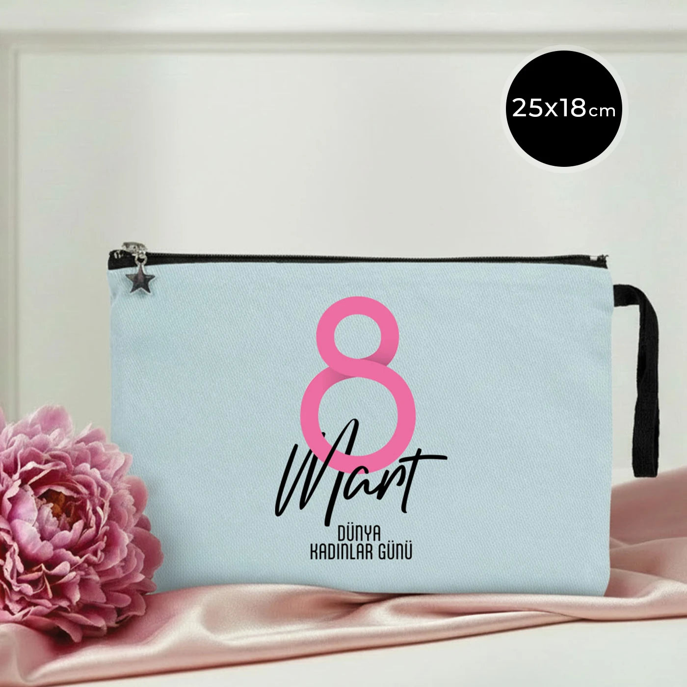 30×21 cm Açık Mavi Portföy Çanta Astarlı, Özelleştirilebilir – Kadınlar Günü Hediyesi