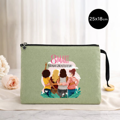 25x18 cm Mint Yeşili Astarlı Kanvas Kalemlik - Kadınlar Günü Hediyesi