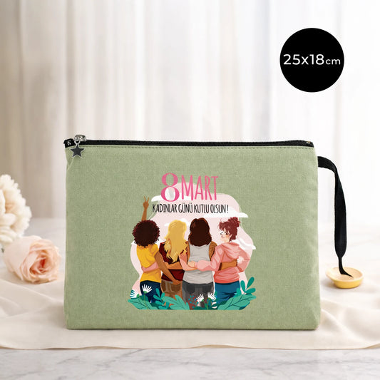 25x18 cm Mint Yeşili Astarlı Kanvas Kalemlik - Kadınlar Günü Hediyesi
