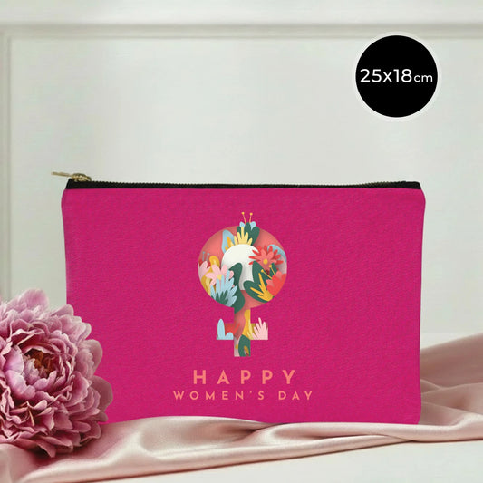 25x18 cm Fuşya Metal Fermuarlı Kalemlik - Kadınlar Günü Hediyesi