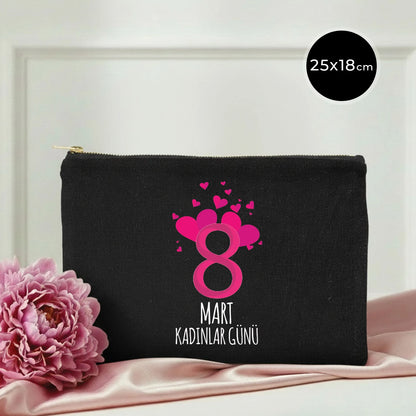 25x18 cm Siyah Metal Fermuarlı Kalemlik - Kadınlar Günü Hediyesi