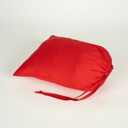 25x35 cm kırmızı büzgülü bez kese, “Harçlık Kesesi” yazılı ay ve cami desen Bayram harçlık kesesi