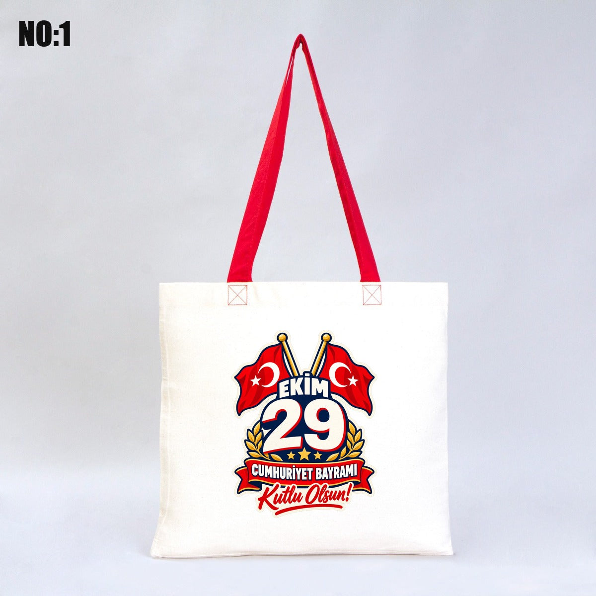 40x35 cm Kırmızı Kulp Gabardin Bez Çanta Baskılı - 29 Ekim Cumhuriyet Bayramı No.1 - istepromosyon.com