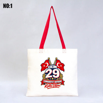 40x35 cm Kırmızı Kulp Gabardin Bez Çanta Baskılı - 29 Ekim Cumhuriyet Bayramı No.1 - istepromosyon.com