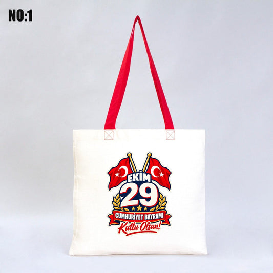 40x35 cm Kırmızı Kulp Gabardin Bez Çanta Baskılı - 29 Ekim Cumhuriyet Bayramı No.1 - istepromosyon.com