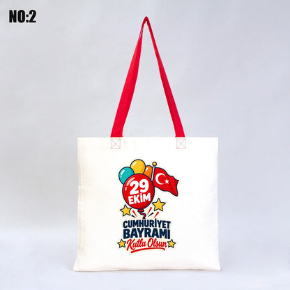 40x35 cm Kırmızı Kulp Gabardin Bez Çanta Baskılı - 29 Ekim Cumhuriyet Bayramı No.2 - istepromosyon.com
