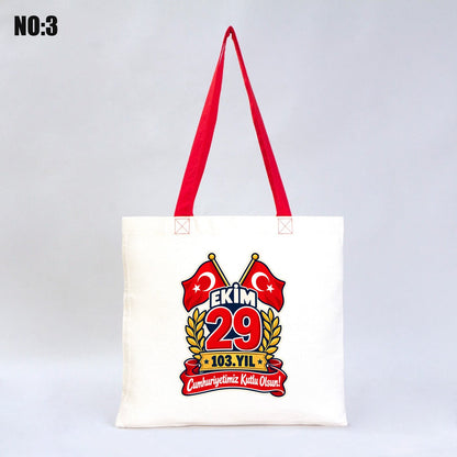 40x35 cm Kırmızı Kulp Gabardin Bez Çanta Baskılı - 29 Ekim Cumhuriyet Bayramı No.3 - istepromosyon.com