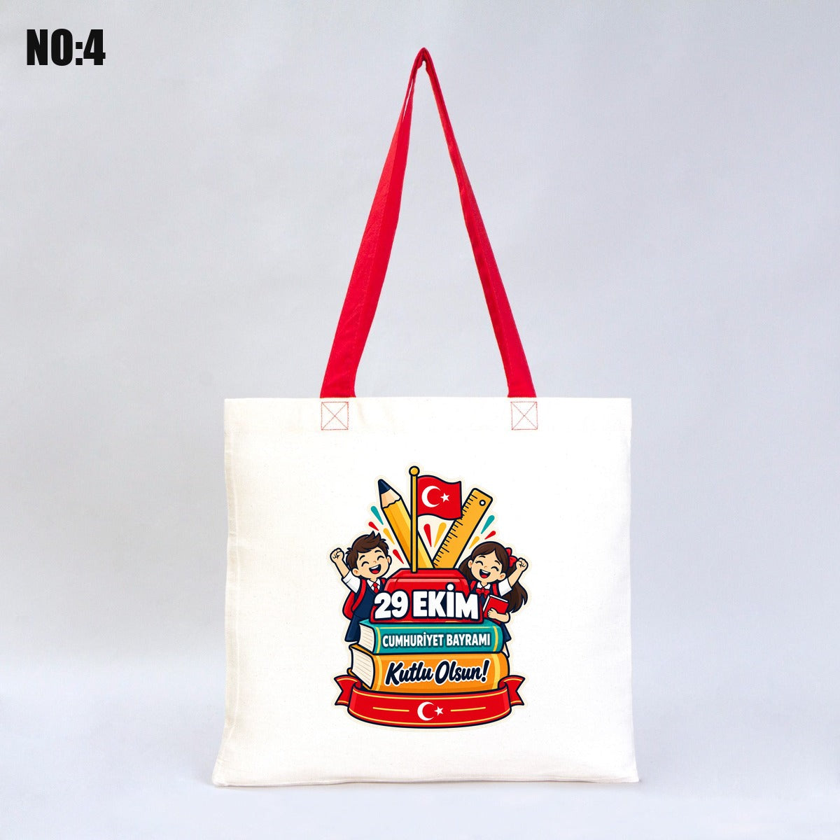 40x35 cm Kırmızı Kulp Gabardin Bez Çanta Baskılı - 29 Ekim Cumhuriyet Bayramı No.4 - istepromosyon.com