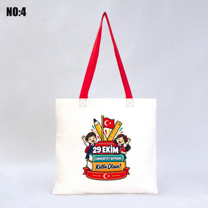 40x35 cm Kırmızı Kulp Gabardin Bez Çanta Baskılı - 29 Ekim Cumhuriyet Bayramı No.4 - istepromosyon.com