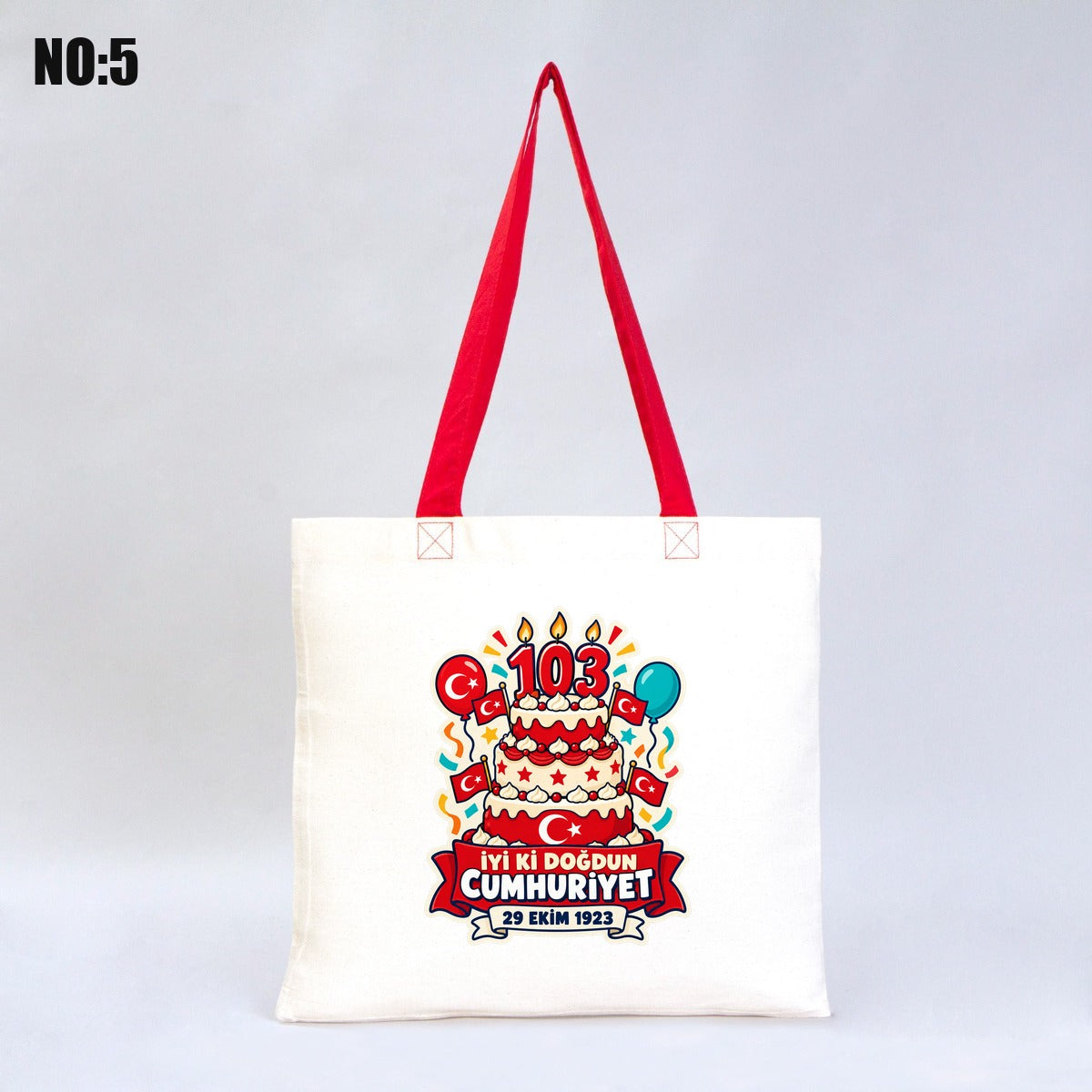 40x35 cm Kırmızı Kulp Gabardin Bez Çanta Baskılı - 29 Ekim Cumhuriyet Bayramı No.5 - istepromosyon.com