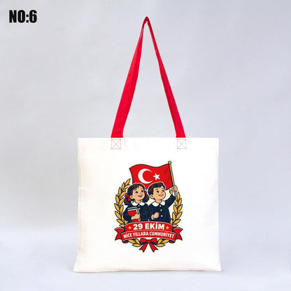 40x35 cm Kırmızı Kulp Gabardin Bez Çanta Baskılı - 29 Ekim Cumhuriyet Bayramı No.6 - istepromosyon.com