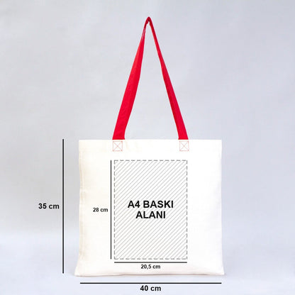 40x35 cm Kırmızı Kulp Gabardin Bez Çanta A4 baskı alanı 20,5x28 cm - istepromosyon.com