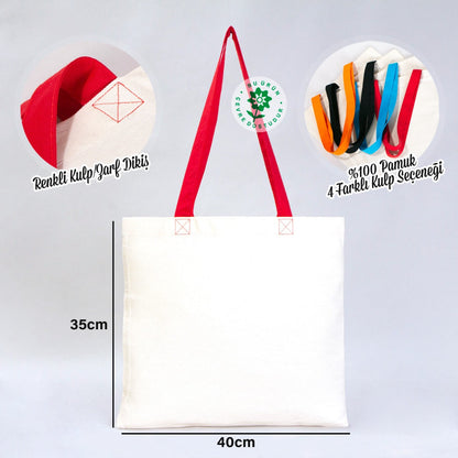 40x35 cm Kırmızı Kulp Gabardin Bez Çanta ölçü 40x35 cm - istepromosyon.com
