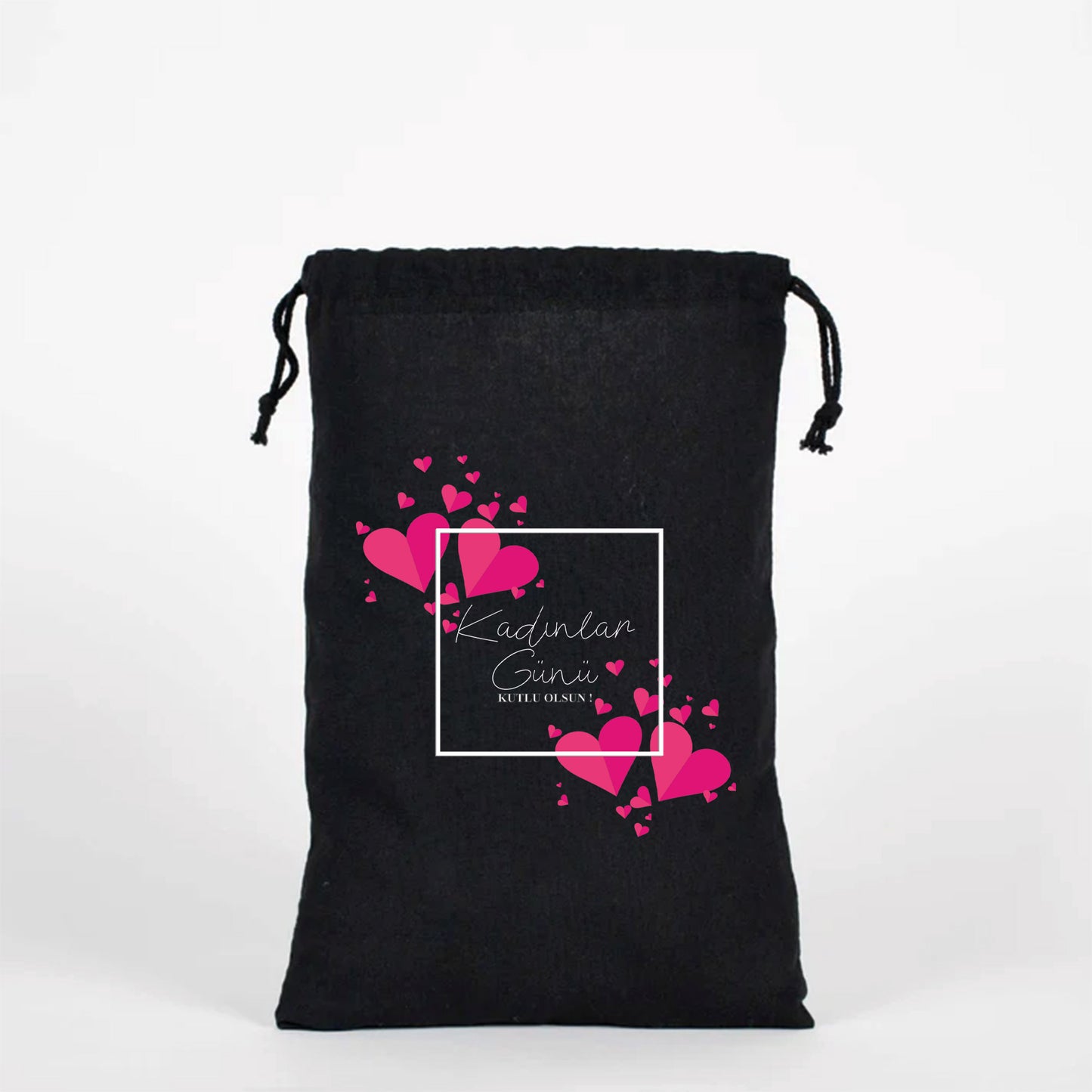 20x30 cm Siyah Bez Kese - Kadınlar Günü Hediyesi