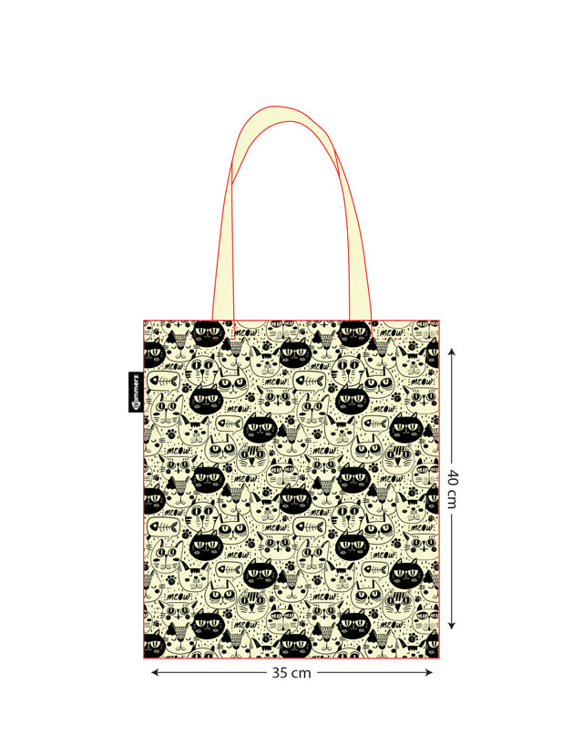 Bammerz Gabardin Siyah Kulp 35X40 cm 'Meow' Kedili Çanta