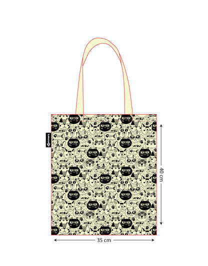 Bammerz Gabardin Siyah Kulp 35X40 cm 'Meow' Kedili Çanta