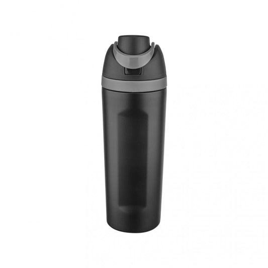 Siyah çelik termos 550 ml – mat siyah gövdeli, gri kapaklı paslanmaz termos