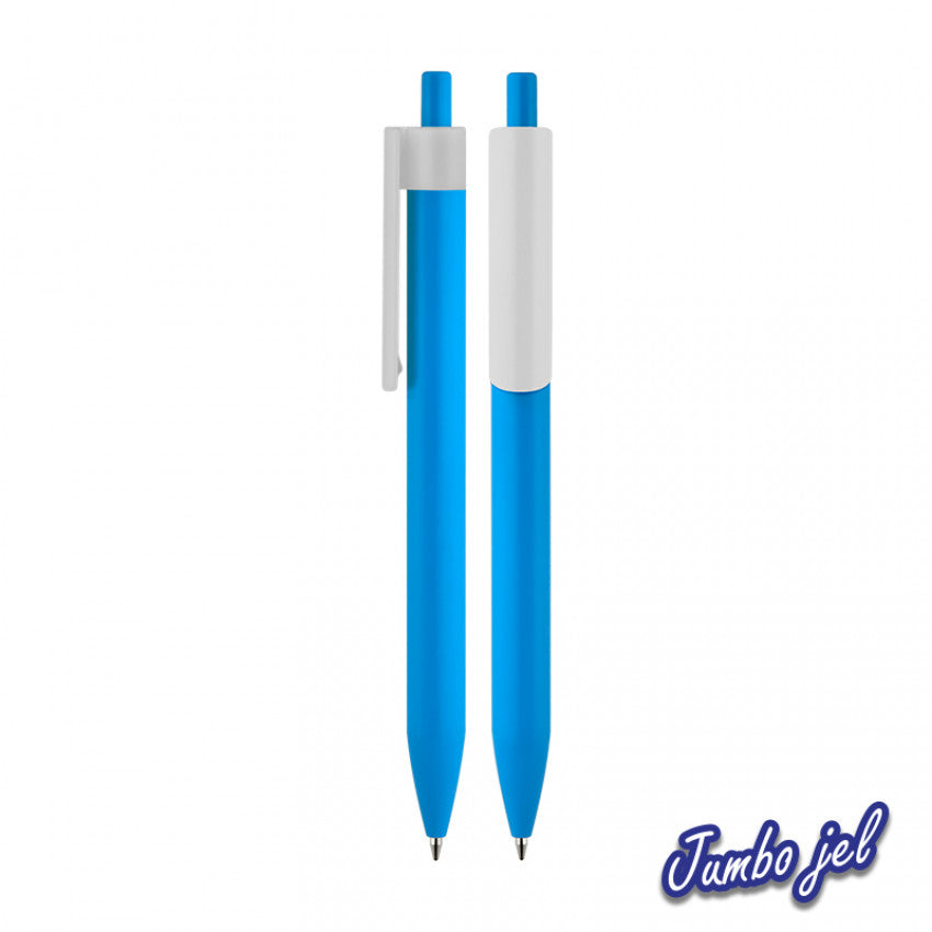 Plastik mavi gövdeli jel tükenmez kalem 2027BK – promosyon amaçlı, klipsli ve rahat yazım sağlayan jel kalem