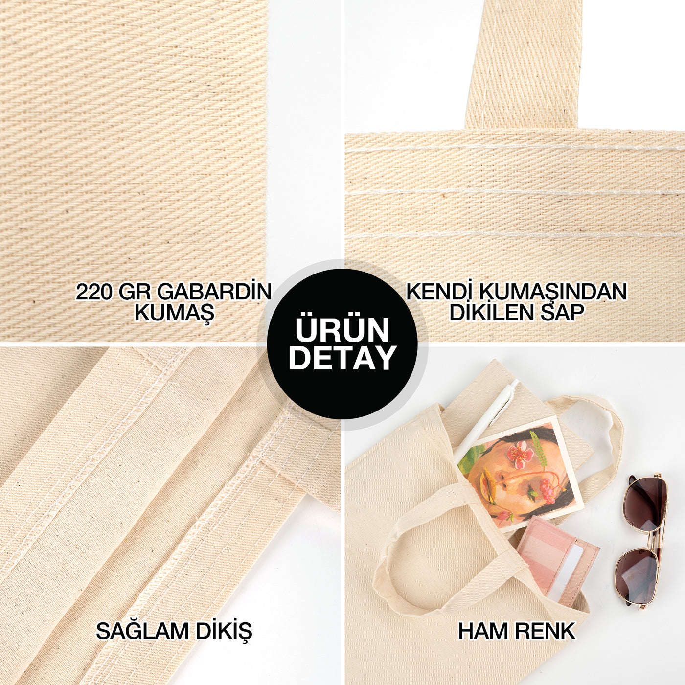 Gabardin Bez Çanta Kısa Kulp 30x35 cm (Özelleştirilebilir)