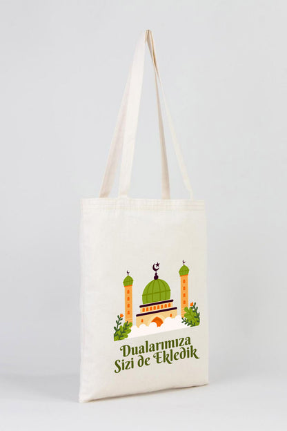 Hac ve Umre Hediyelik Ham Bez Çanta | 35x40 cm Kabe-i Muazzama’dan Selam ve Dua ile