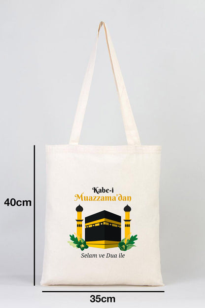 35x40 cm Dualarımıza Sizi de Ekledik | Hac ve Umre Hediyelik Ham Bez Çanta