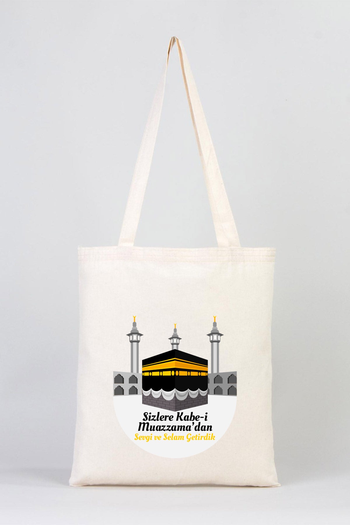 35x40 cm Kabe-i Muazzama’dan Selam ve Dua ile | Hac ve Umre Hediyelik Ham Bez Çanta