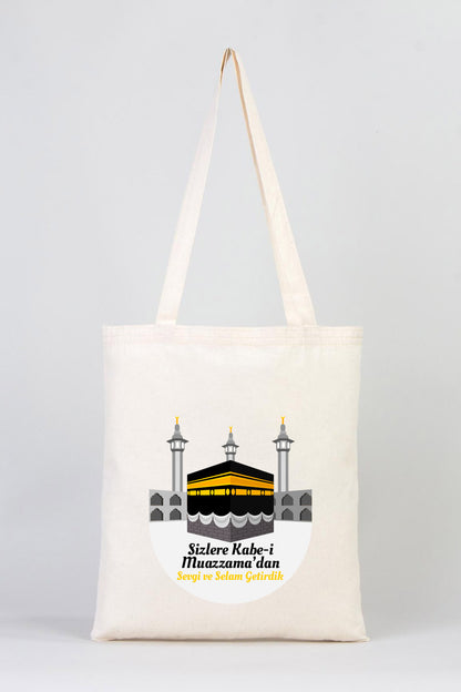 35x40 cm Kabe-i Muazzama’dan Selam ve Dua ile | Hac ve Umre Hediyelik Ham Bez Çanta
