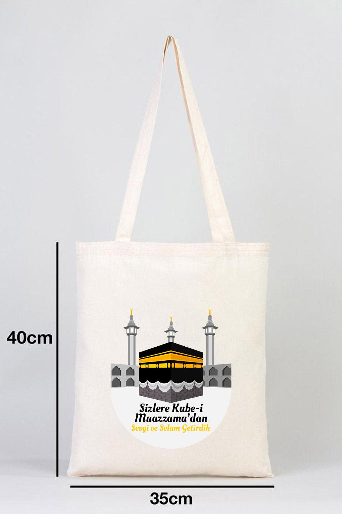 35x40 cm Kabe-i Muazzama’dan Selam ve Dua ile | Hac ve Umre Hediyelik Ham Bez Çanta