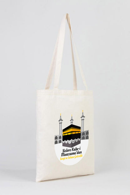 35x40 cm Kabe-i Muazzama’dan Selam ve Dua ile | Hac ve Umre Hediyelik Ham Bez Çanta