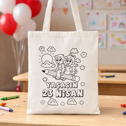 35x40 Boyanabilir Baskılı Bez Çanta - 23 Nisan Hediyesi