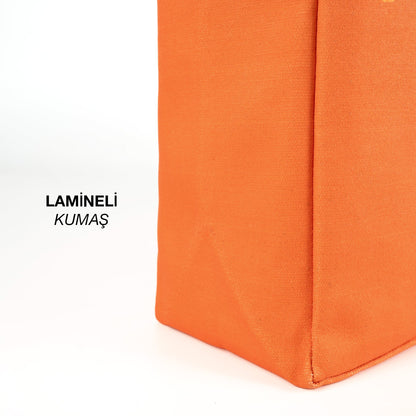 Turuncu Tam Körüklü Lamineli Çanta - 35x40x10 cm - Logo Baskılı