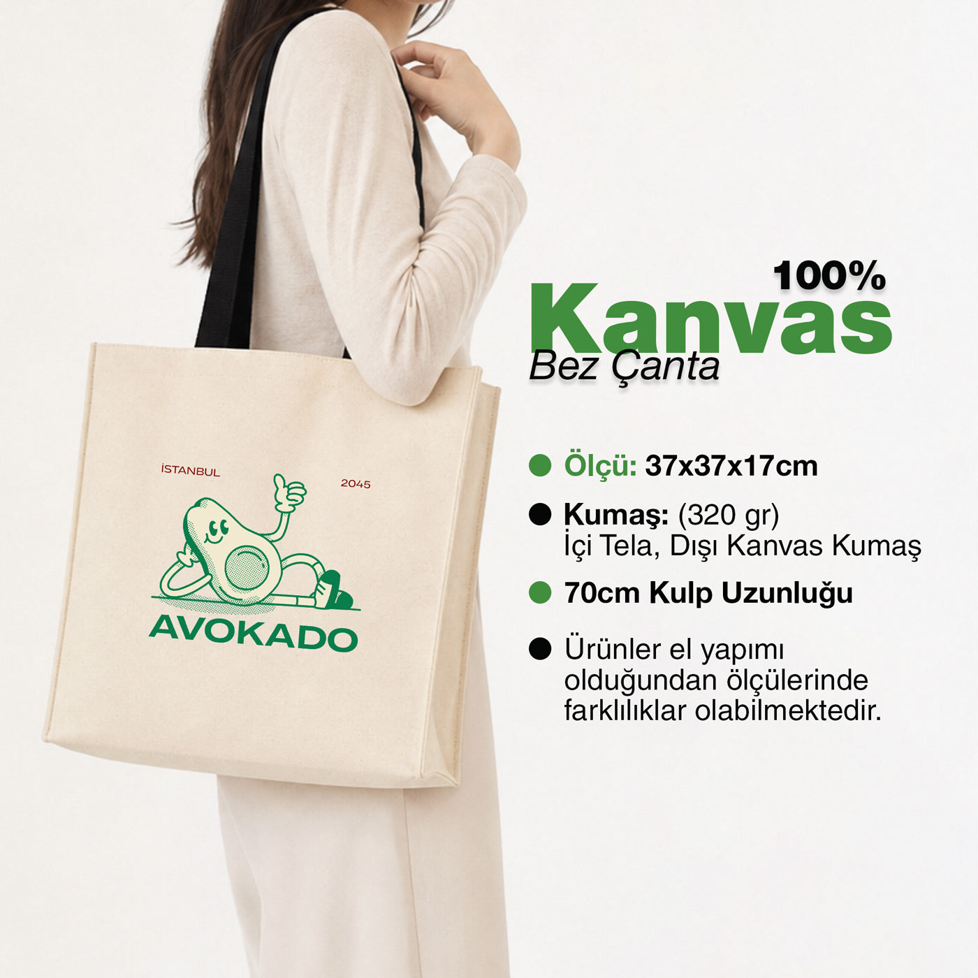 Stone Körüklü Kanvas Çanta - 37x37x14 cm - Örgü Kulp (Özelleştirilebilir)