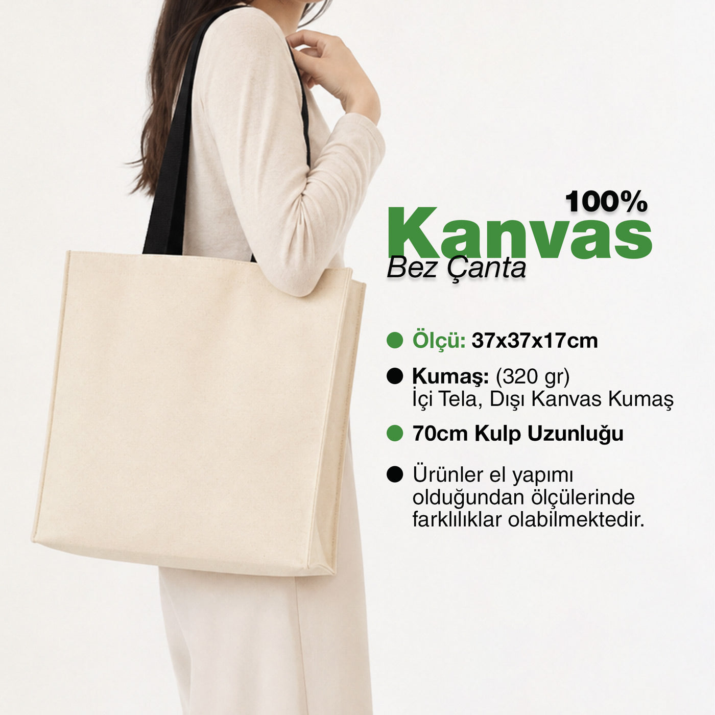 Stone Tam Körüklü Kanvas Çanta - 37x37x14 cm