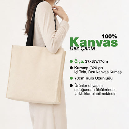 Stone Tam Körüklü Kanvas Çanta - 37x37x14 cm
