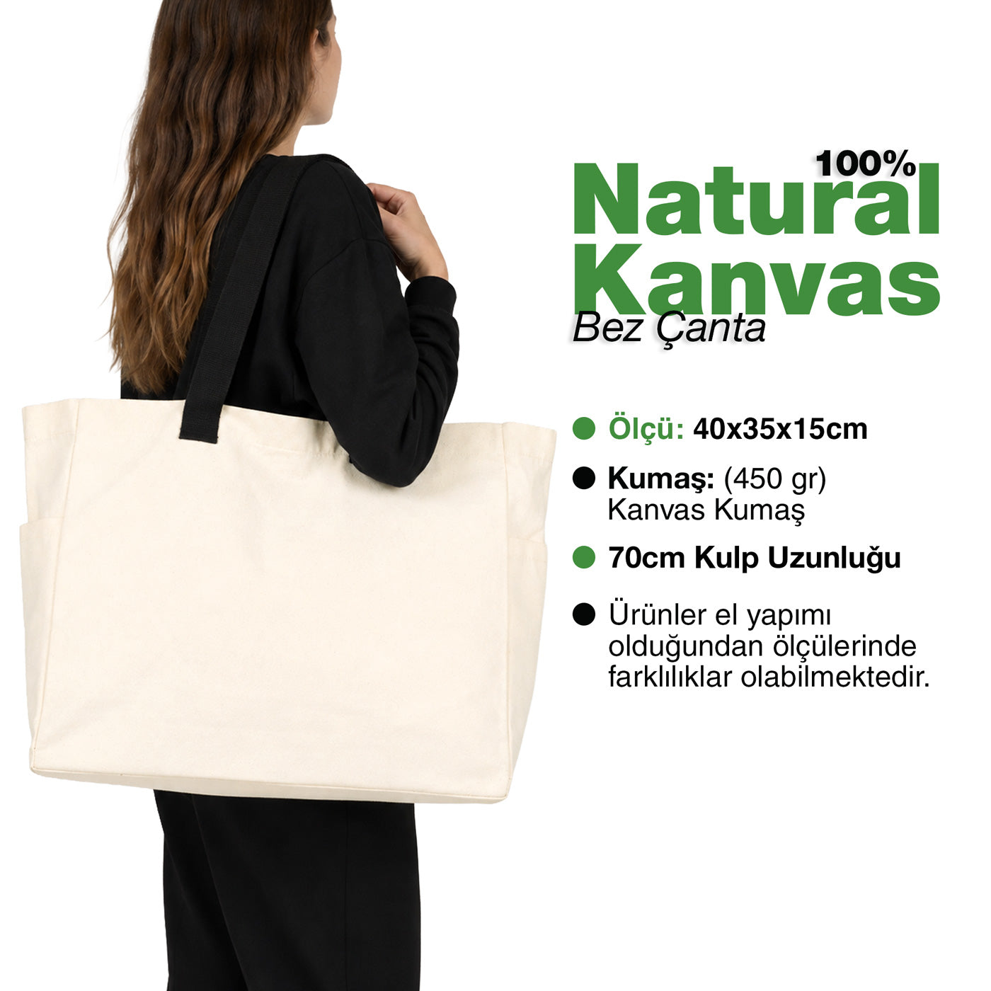 450 Gr Kanvas Büyük Bez Çanta 40x35x15 cm | Toptan