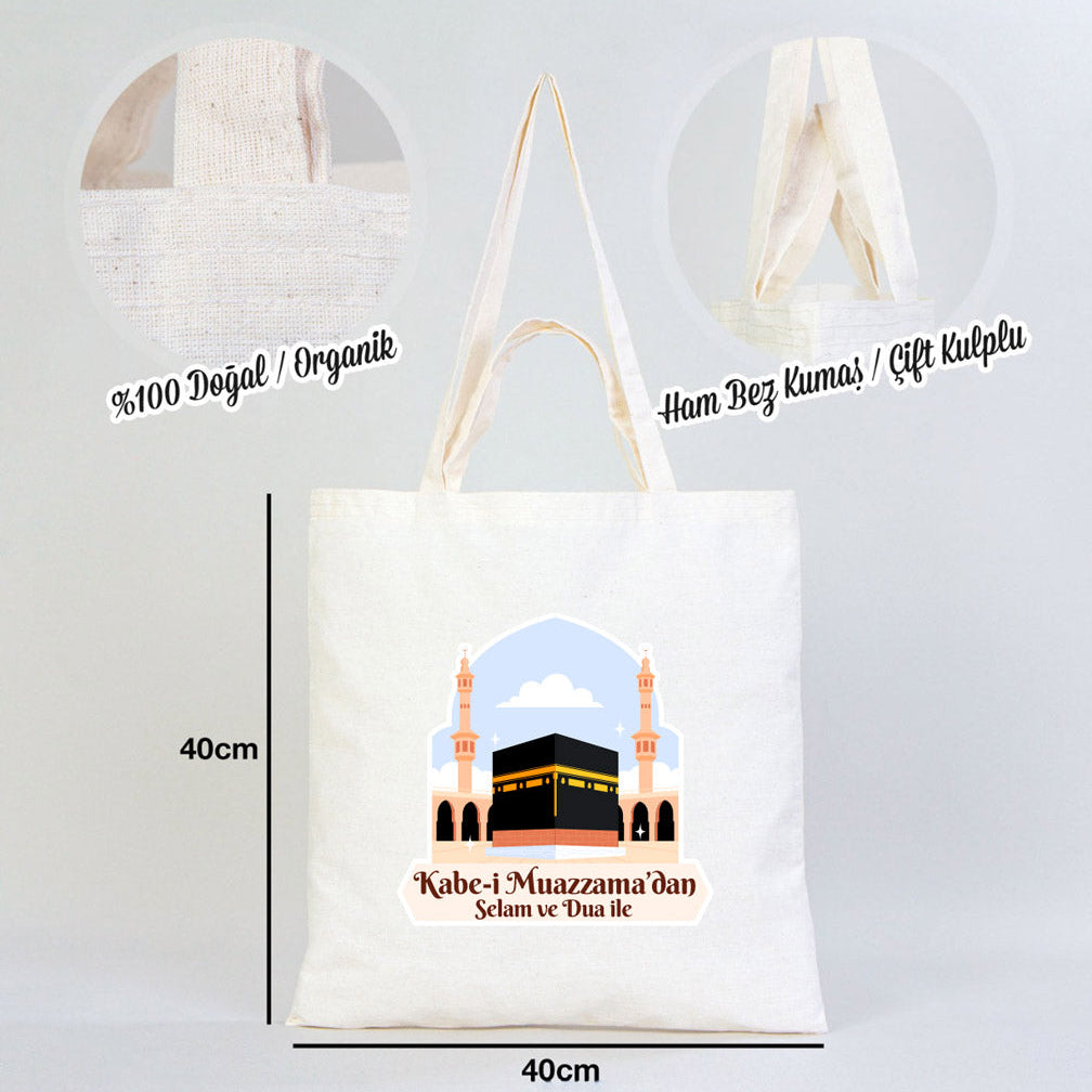 40x40 cm Dualarımıza Sizi de Ekledik | Hac ve Umre Hediyelik Hambez Çanta
