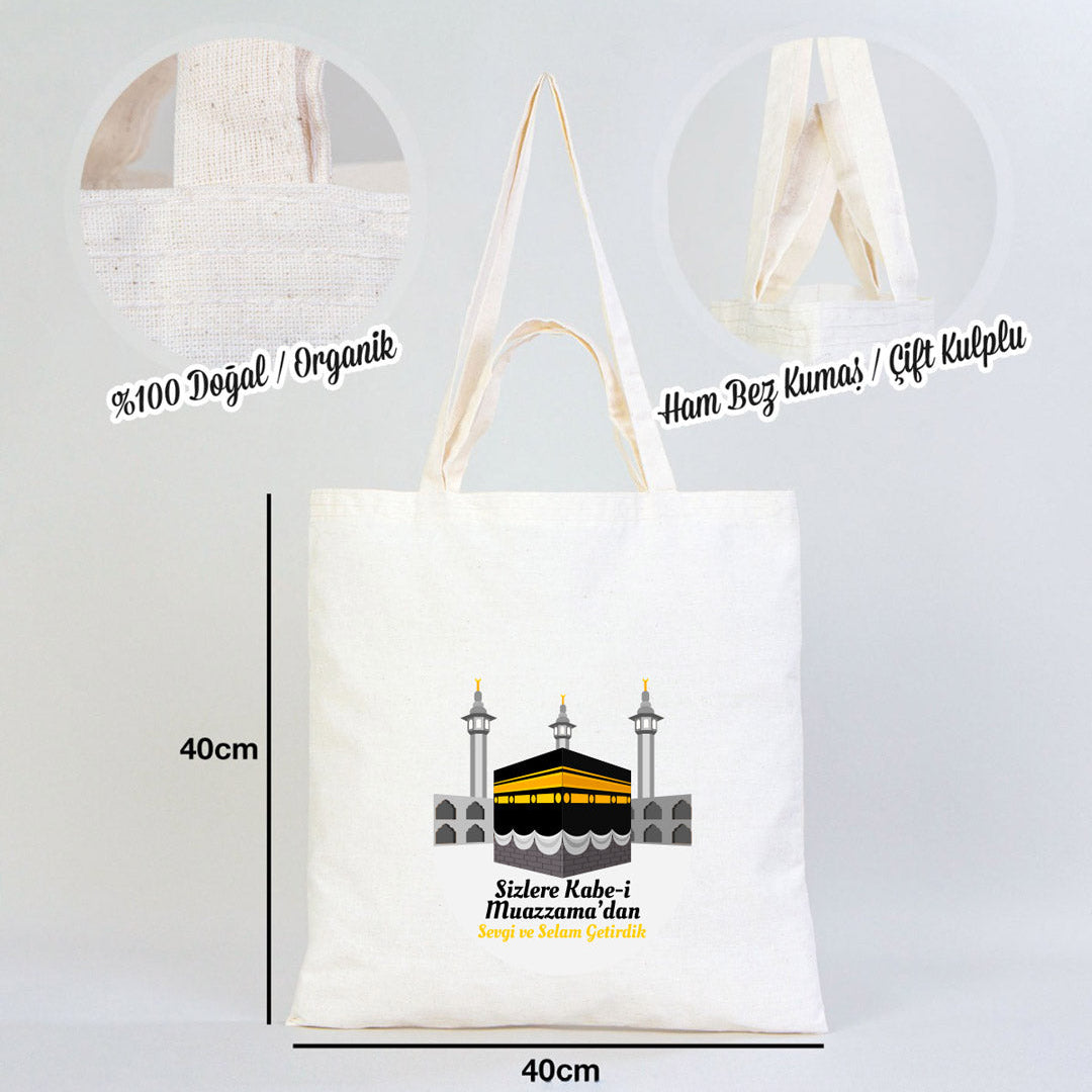 40x40 cm Kabe-i Muazzama’dan Selam ve Dua ile | Hac ve Umre Hediyelik Hambez Çanta