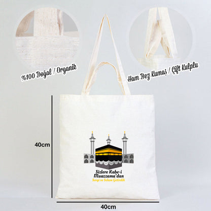 40x40 cm Kabe-i Muazzama’dan Selam ve Dua ile | Hac ve Umre Hediyelik Hambez Çanta