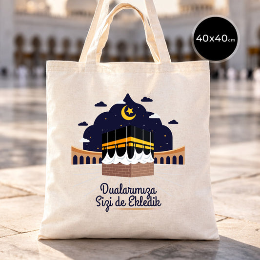 40x40 cm Sizlere Kabe-i Muazzama’dan Sevgi ve Selam Getirdik | Hac ve Umre Hediyelik Hambez Çanta